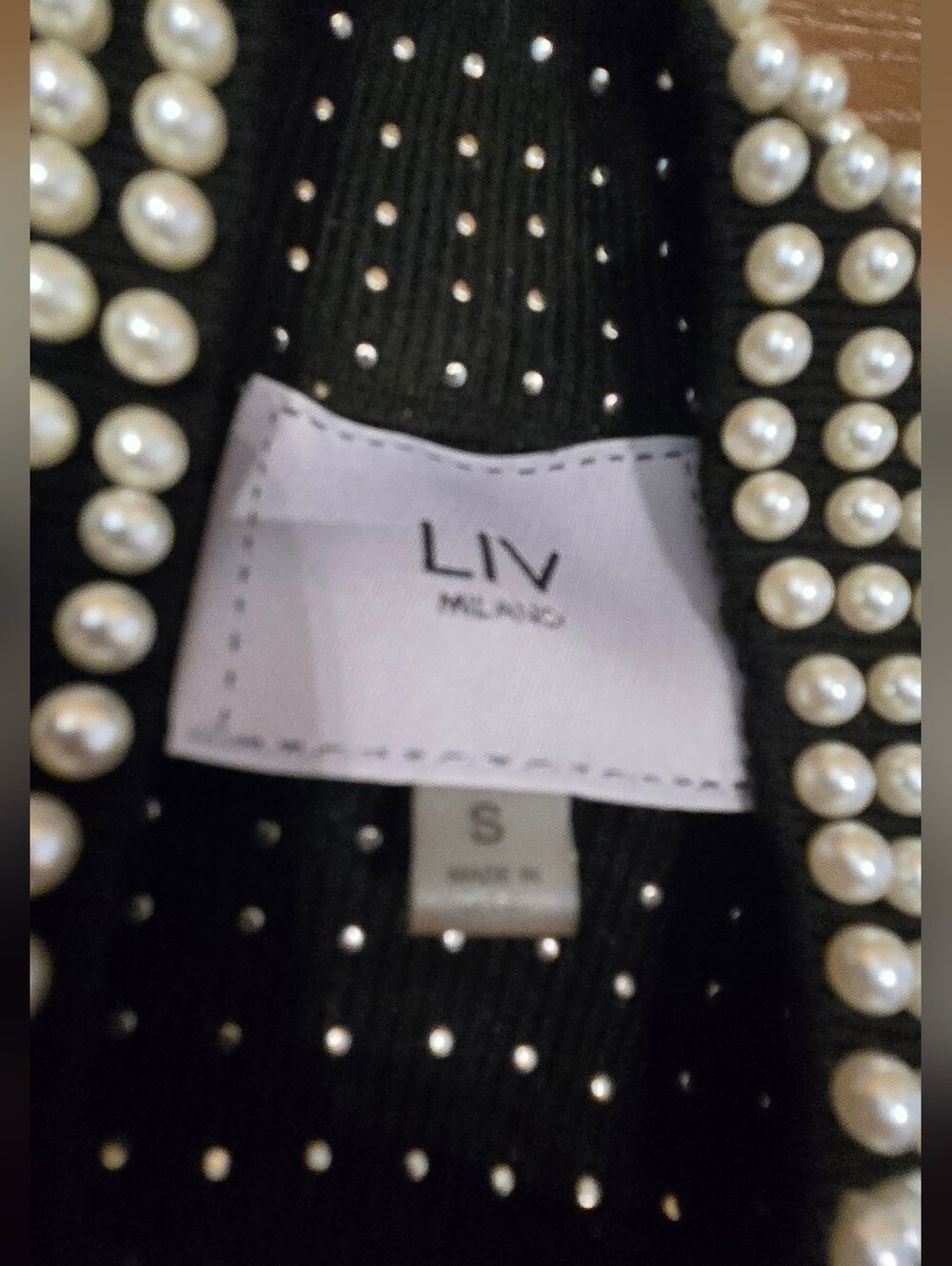 LIV MILANO Black Mock Neck Sweater with Pearl Embellishments - Size S - Picture 7 of 7